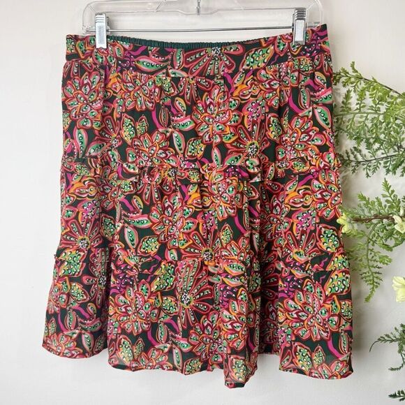J.Crew Factory Floral Verte Fern Canyon Tiered Skirt | Medium - Picture 1 of 10